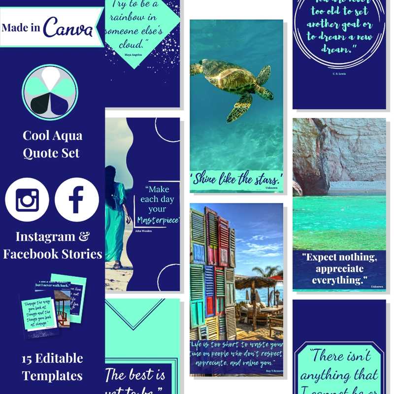 Cool Aqua Inspirational Quote Set for Instagram and Facebook Stories web