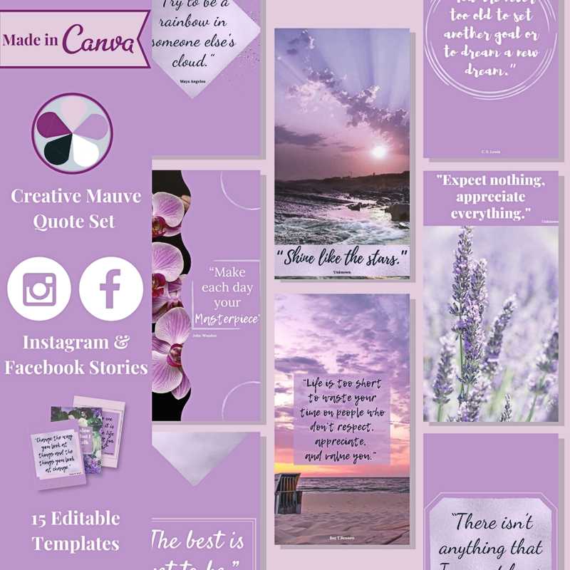 Creative Mauve Inspirational Quote Set for Instagram and Facebook Stories web