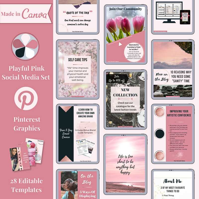 Playful Pink Social Media Set for Pinterest Graphics web